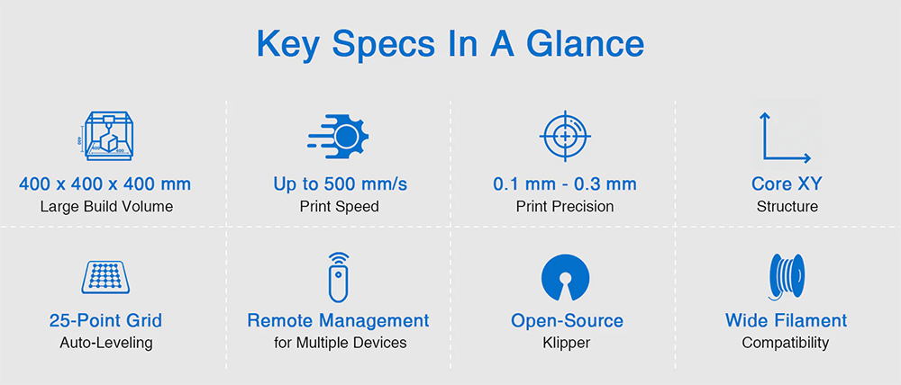 ERYONE ThinkerX400 FDM 3D Printer, 0.1-0.3 mm Print Precision, 500mm/s High Speed, 25-Point Grid Auto-Leveling - UK Plug