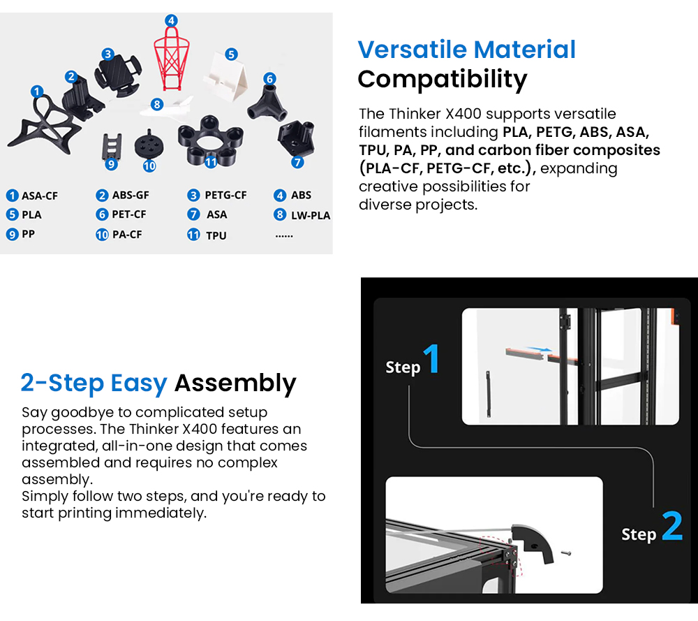 ERYONE ThinkerX400 FDM 3D Printer, 0.1-0.3 mm Print Precision, 500mm/s High Speed, 25-Point Grid Auto-Leveling - UK Plug