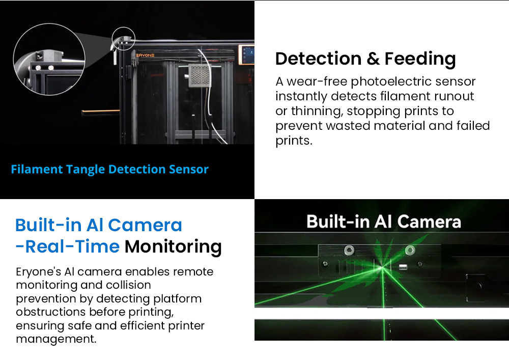 ERYONE ThinkerX400 FDM 3D Printer, 0.1-0.3 mm Print Precision, 500mm/s High Speed, 25-Point Grid Auto-Leveling - UK Plug