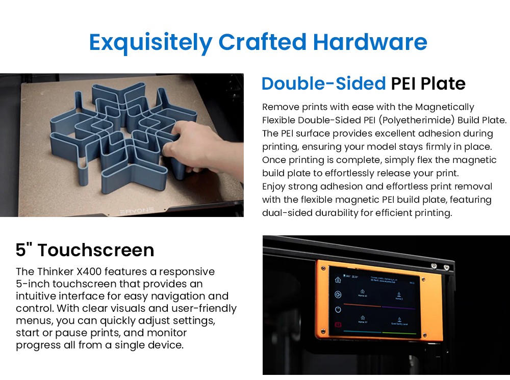 ERYONE ThinkerX400 FDM 3D Printer, 0.1-0.3 mm presnosť tlače, vysoká rýchlosť 500 mm/s, automatické vyrovnávanie mriežky s 25 bodmi - zástrčka EÚ