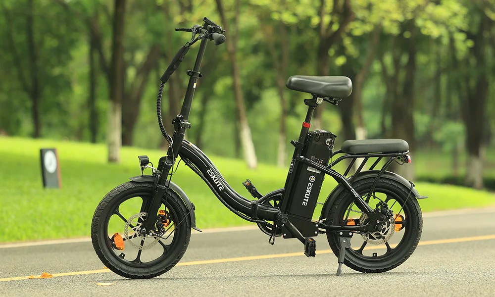 ESKUTE D100 skladací elektrický bicykel, 250W motor, 36V 13Ah batéria, max. rýchlosť 25km/h, dojazd 100km, 16 palcové pneumatiky, mechanické kotúčové brzdy, LCD displej - Off-white