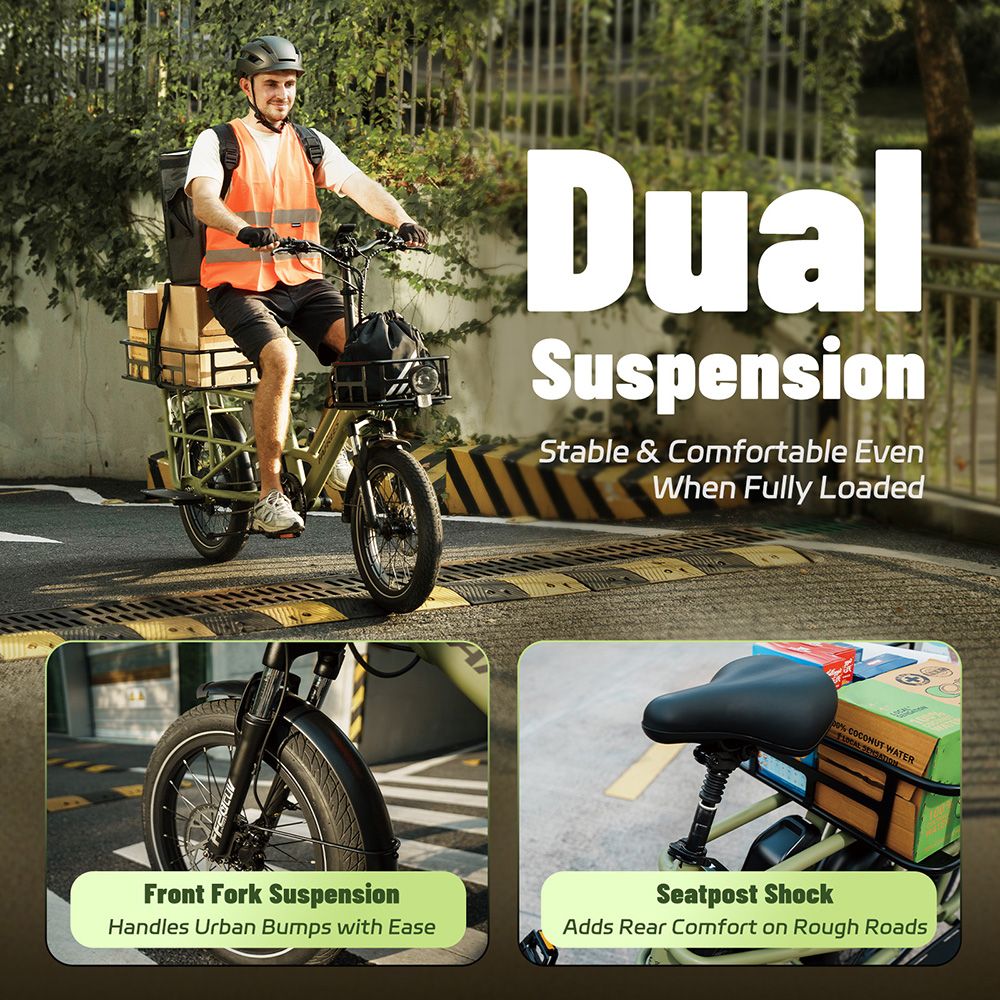 Fafrees FF20 CUV Elektro-Lastenfahrrad, 250-W-Motor, 2 x 48-V-12-Ah-Akku, 20 x 3-Zoll-Reifen, 25 km/h H&ouml;chstgeschwindigkeit, 140 km Reichweite, hydraulische Scheibenbremse vorne und hinten, Doppelfederung, LCD-Display, maximale Gesamtlast 200 kg &ndash; Grau