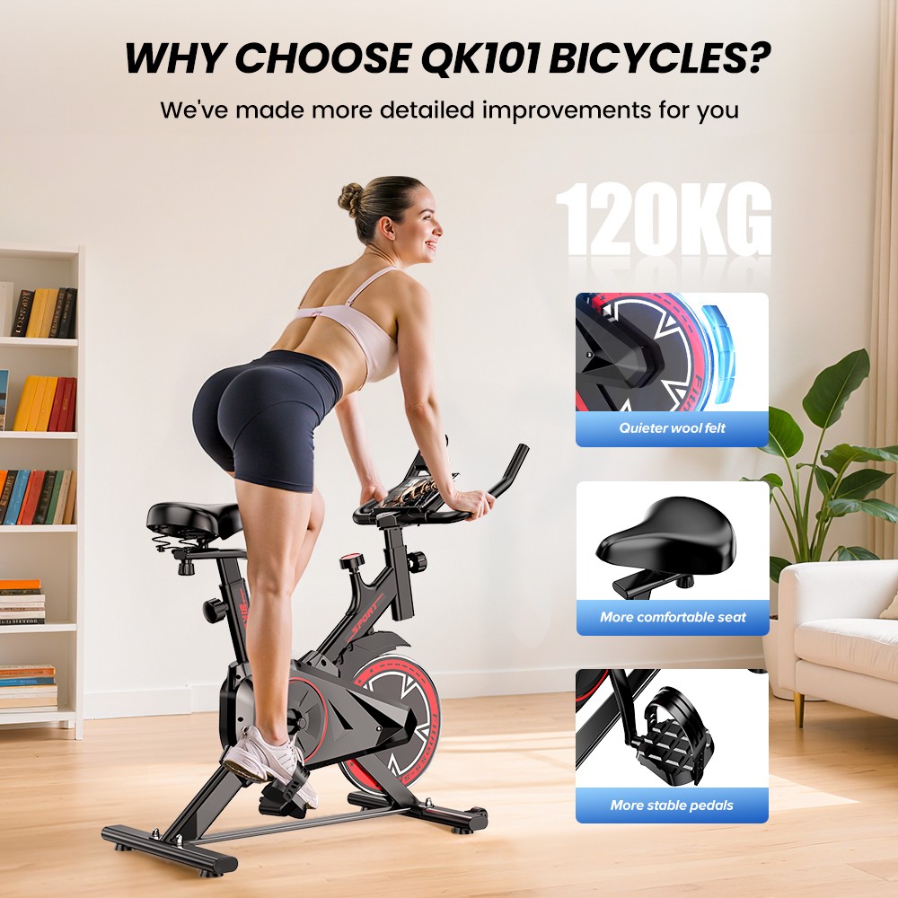 Formill QK101 Indoor Exercise Bike, Silent Belt Drive, Adjustable Resistance, LCD Display, Max Load 120kg, Family Fitness