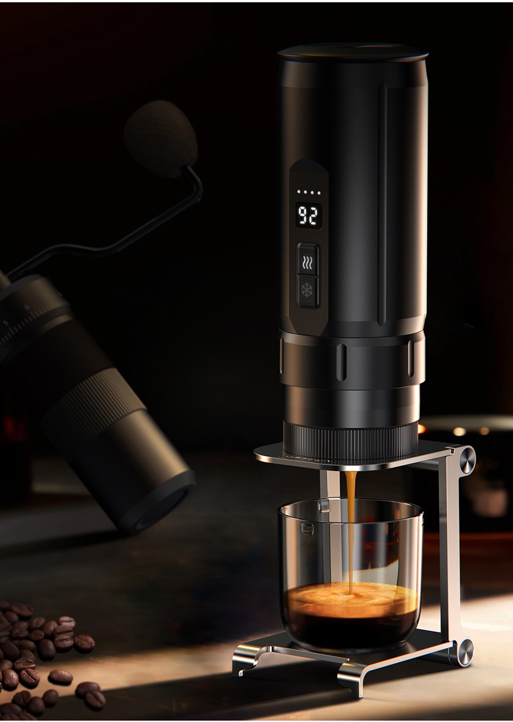 HiBREW H4C Ultra Portable Espresso Maker, bezdrôtový ohrev, 20 barov, 100 ml nádržka na vodu, odnímateľná batéria - čierny