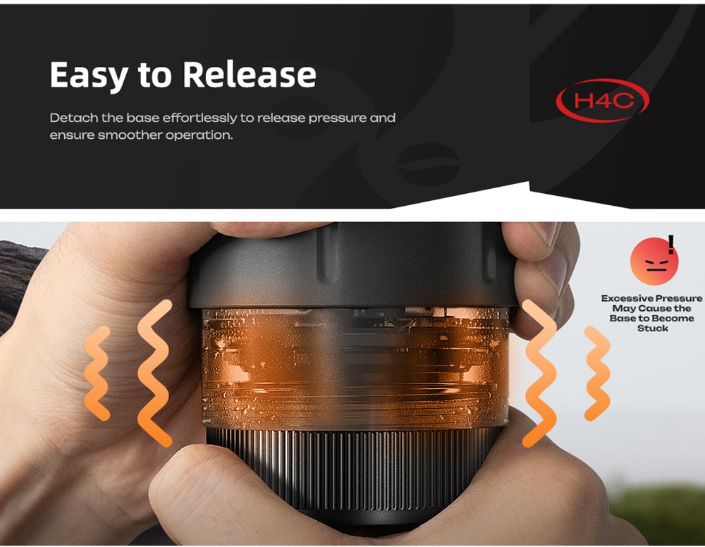 HiBREW H4C Ultra Portable Espresso Maker, bezdrôtový ohrev, 20 barov, 100 ml nádržka na vodu, odnímateľná batéria - čierny