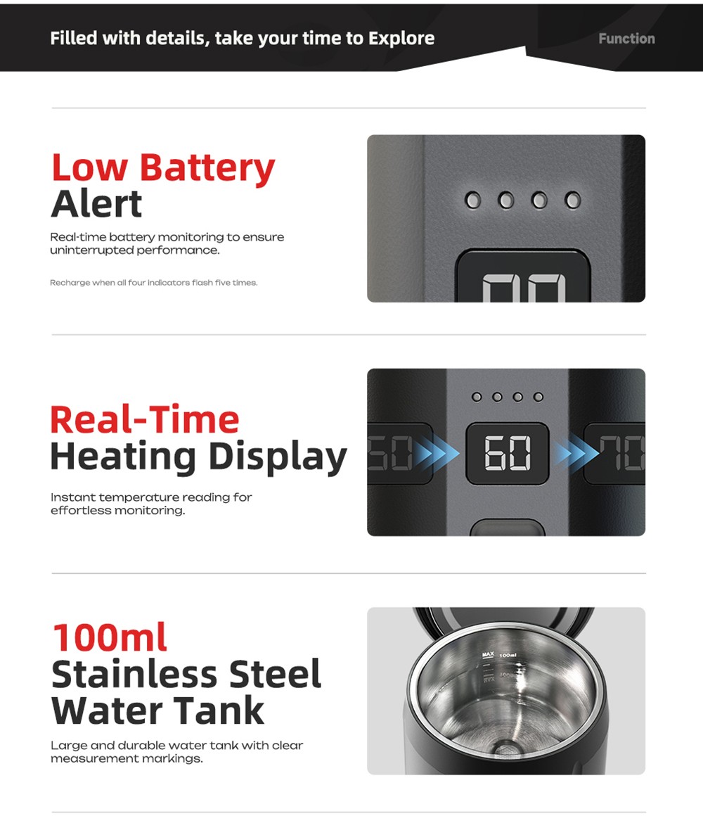 HiBREW H4C Ultra Portable Espresso Maker, bezdrôtový ohrev, 20 barov, 100 ml nádržka na vodu, odnímateľná batéria - čierny