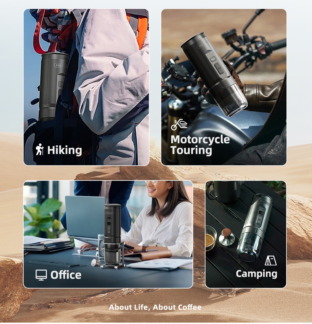 HiBREW H4C Ultra Portable Espresso Maker, bezdrôtový ohrev, 20 barov, 100 ml nádržka na vodu, odnímateľná batéria - čierny