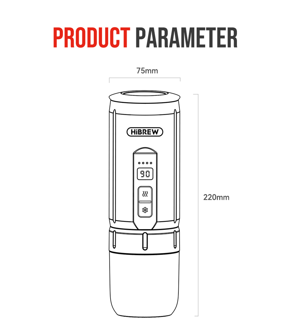 HiBREW H4C Ultra Portable Espresso Maker, bezdrôtový ohrev, 20 barov, 100 ml nádržka na vodu, odnímateľná batéria - čierny