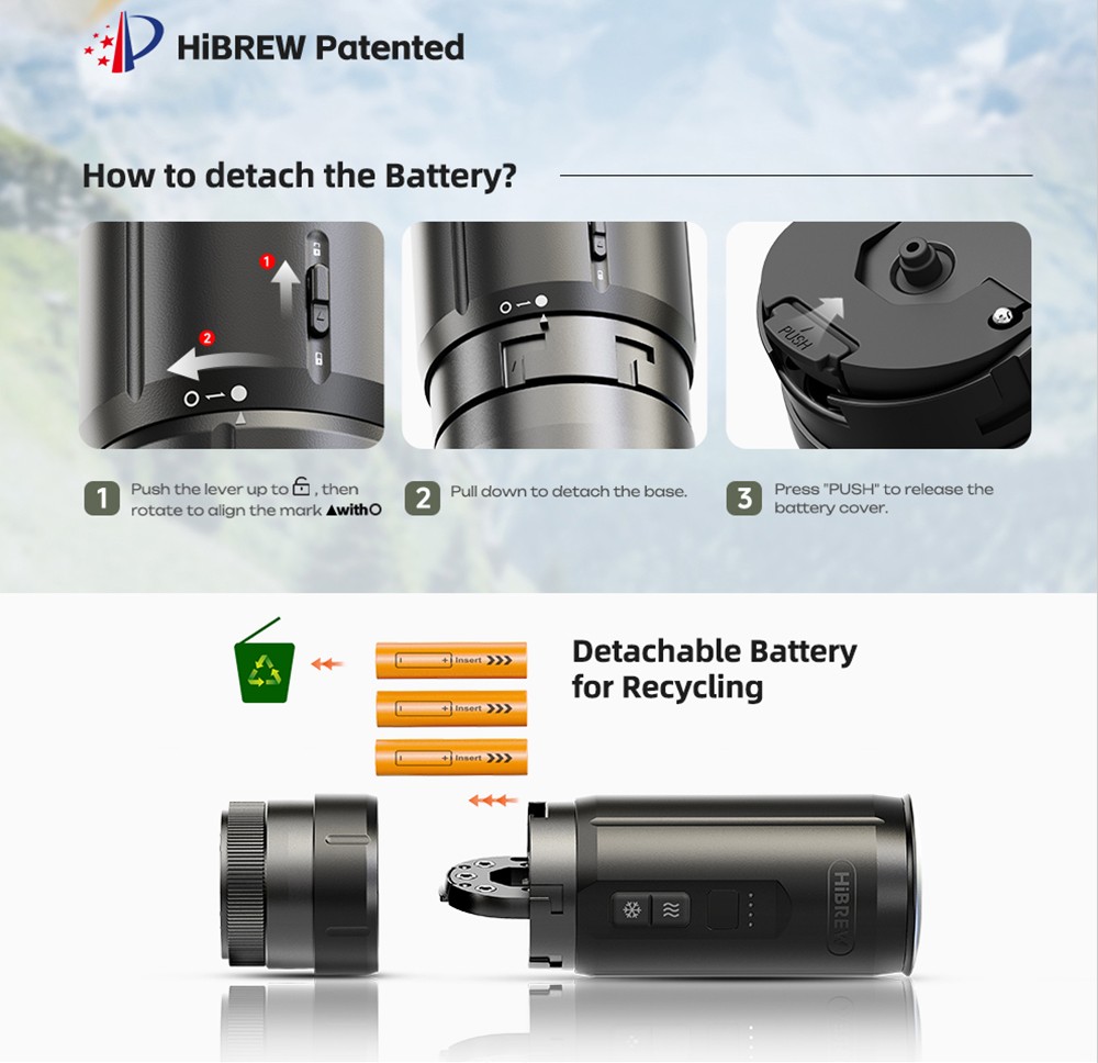 HiBREW H4C Ultra Portable Espresso Maker, bezdrôtový ohrev, 20 barov, 100 ml nádržka na vodu, odnímateľná batéria - čierny