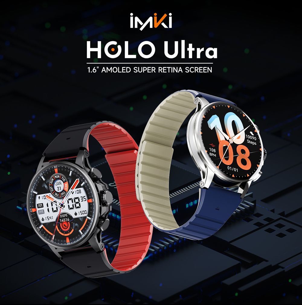 IMIKI Holo Ultra Smartwatch, 1.6 inch AMOLED Screen, 100+ Sports Modes, IP68 Waterproof, Health & Sleep Monitoring, Bluetooth Calling, 100+ Watch Faces - Silver