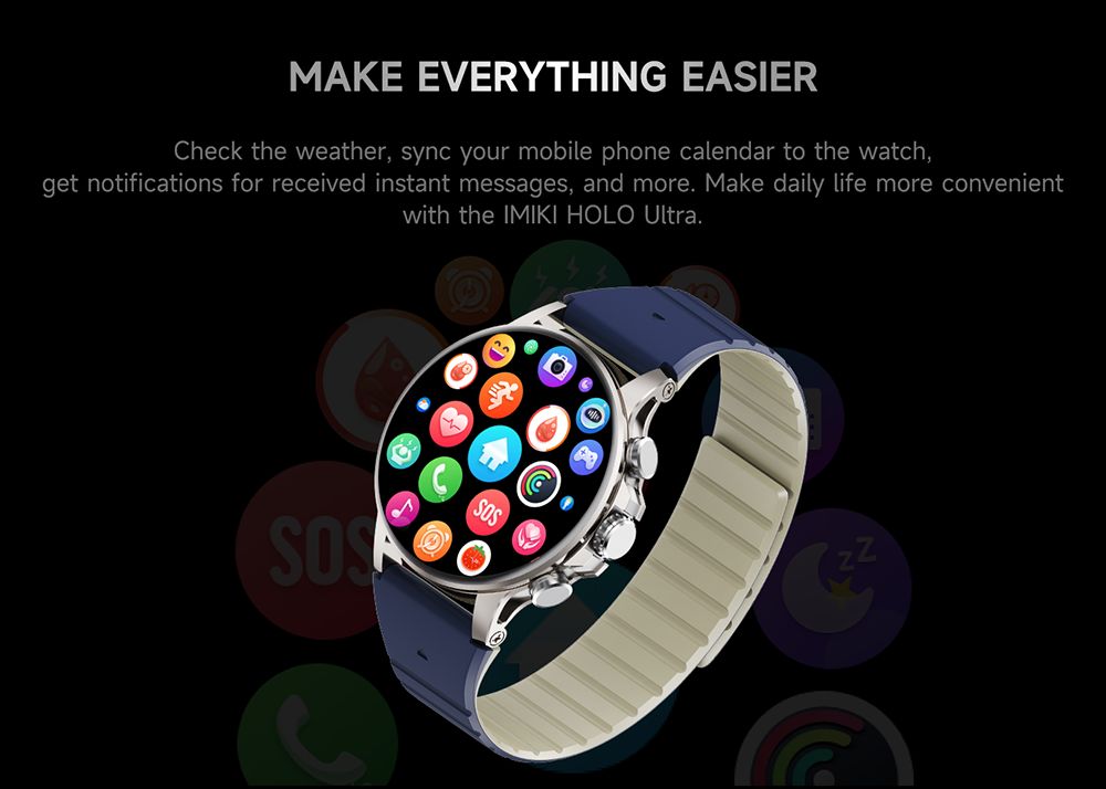 IMIKI Holo Ultra Smartwatch, 1.6 inch AMOLED Screen, 100+ Sports Modes, IP68 Waterproof, Health & Sleep Monitoring, Bluetooth Calling, 100+ Watch Faces - Silver