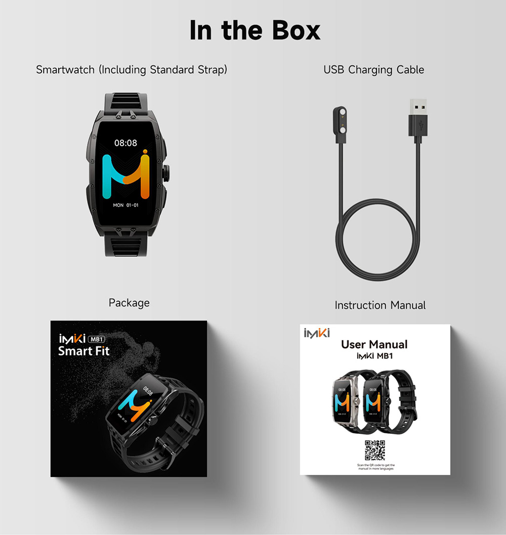 IMIKI MB1 Smartwatch, 1.64 inch AMOLED Screen, Bluetooth Calling, 100+ Sports Modes, 150+ Watch Faces, Health & Sleep Monitoring, 1 ATM Water Resistance - Silver