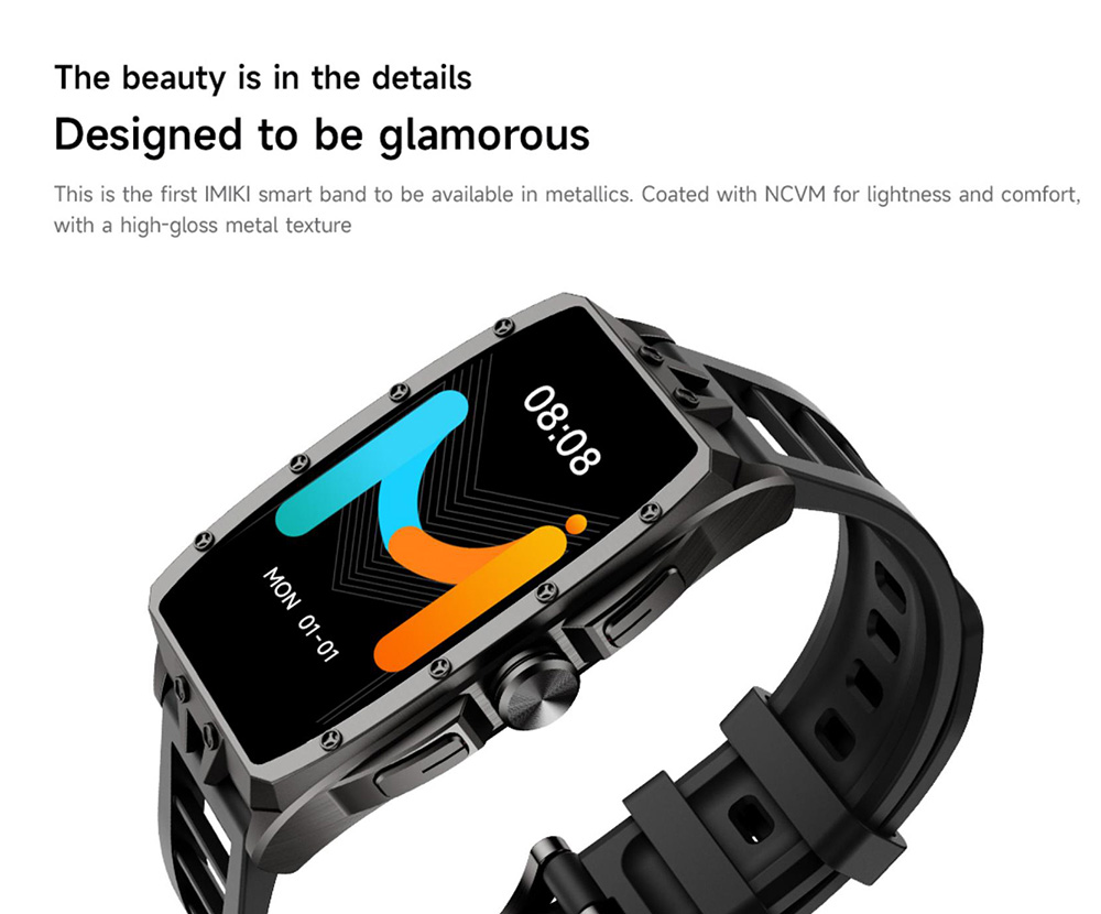 IMIKI MB1 Smartwatch, 1.64 inch AMOLED Screen, Bluetooth Calling, 100+ Sports Modes, 150+ Watch Faces, Health & Sleep Monitoring, 1 ATM Water Resistance - Silver