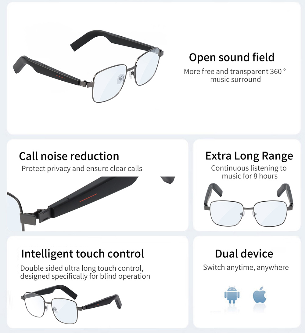 IMIKI SG1 Smart Bluetooth Audio Glasses, Call Noise Reduction, Intelligent Touch Control