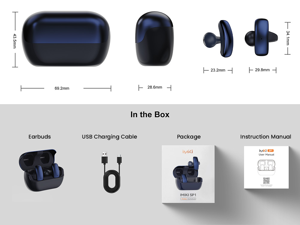 IMIKI SP1 Earbuds, Bluetooth 5.4, Up to 24 Hours Battery Life, IPX4 Waterproof - Black