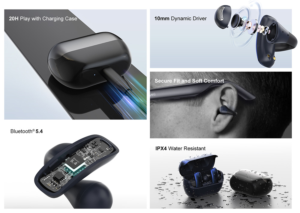 IMIKI SP1 Ohrh&ouml;rer, Bluetooth 5.4, bis zu 24 Stunden Akkulaufzeit, IPX4 wasserdicht &ndash; Blau