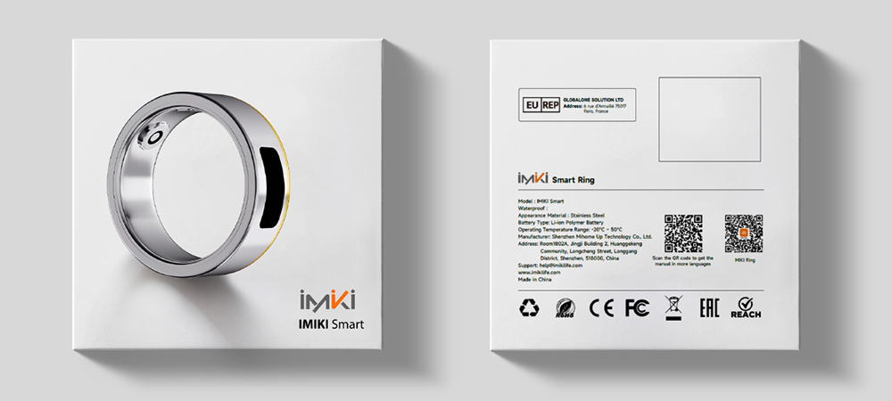 IMIKI Smart Ring 2, 5ATM Waterproof, Sleep Monitoring, Touch Control - 12#, Diameter 21.7mm, Circumference 68mm