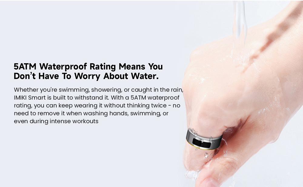 IMIKI Smart Ring 2, 5ATM Waterproof, Sleep Monitoring, Touch Control - 12#, Diameter 21.7mm, Circumference 68mm