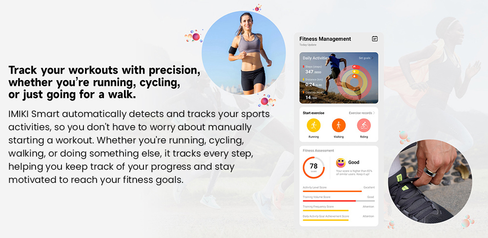 IMIKI Smart Ring 2, 5ATM Waterproof, Sleep Monitoring, Touch Control - 12#, Diameter 21.7mm, Circumference 68mm