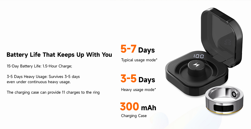 IMIKI Smart Ring 2, 5ATM Waterproof, Sleep Monitoring, Touch Control - 12#, Diameter 21.7mm, Circumference 68mm