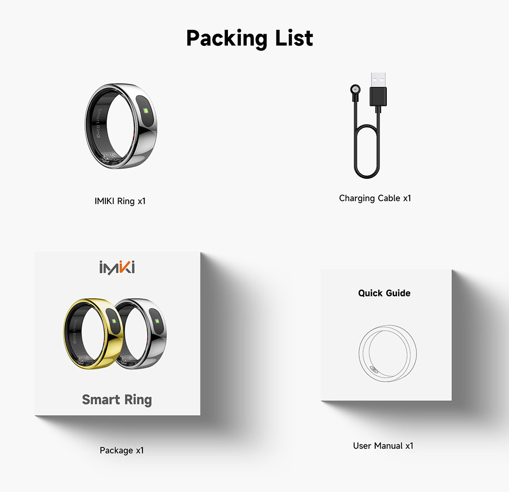 IMIKI Smart Ring, Health & Sleep Monitoring, Smart Touch Control, 5ATM Waterproof, 5-7 Days Battery Life - 12# (Inside Diameter 21.6mm), Silver