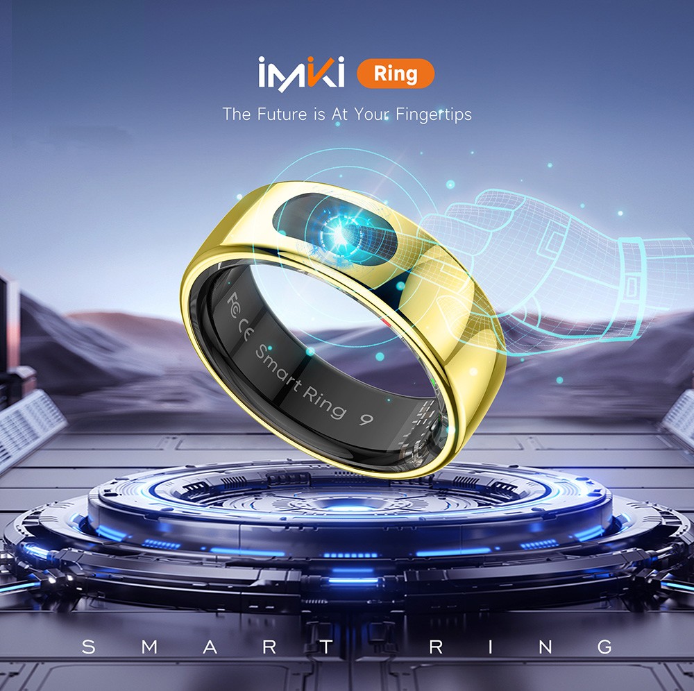 IMIKI Smart Ring, Health & Sleep Monitoring, Smart Touch Control, 5ATM Waterproof, 5-7 Days Battery Life - 8# (Inside Diameter 18.3mm), Golden