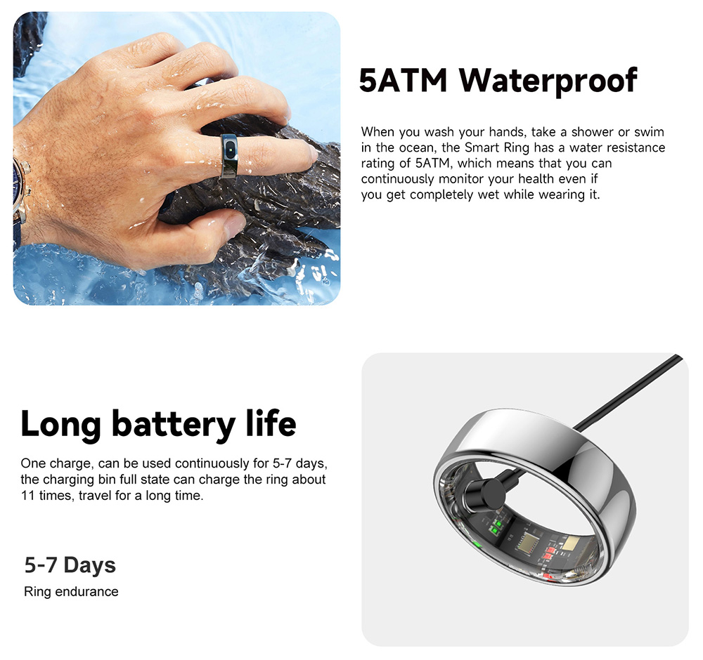 IMIKI Smart Ring, Health & Sleep Monitoring, Smart Touch Control, 5ATM Waterproof, 5-7 Days Battery Life - 8# (Inside Diameter 18.3mm), Golden