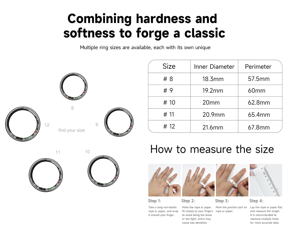 IMIKI Smart Ring, Health & Sleep Monitoring, Smart Touch Control, 5ATM Waterproof, 5-7 Days Battery Life - 8# (Inside Diameter 18.3mm), Golden