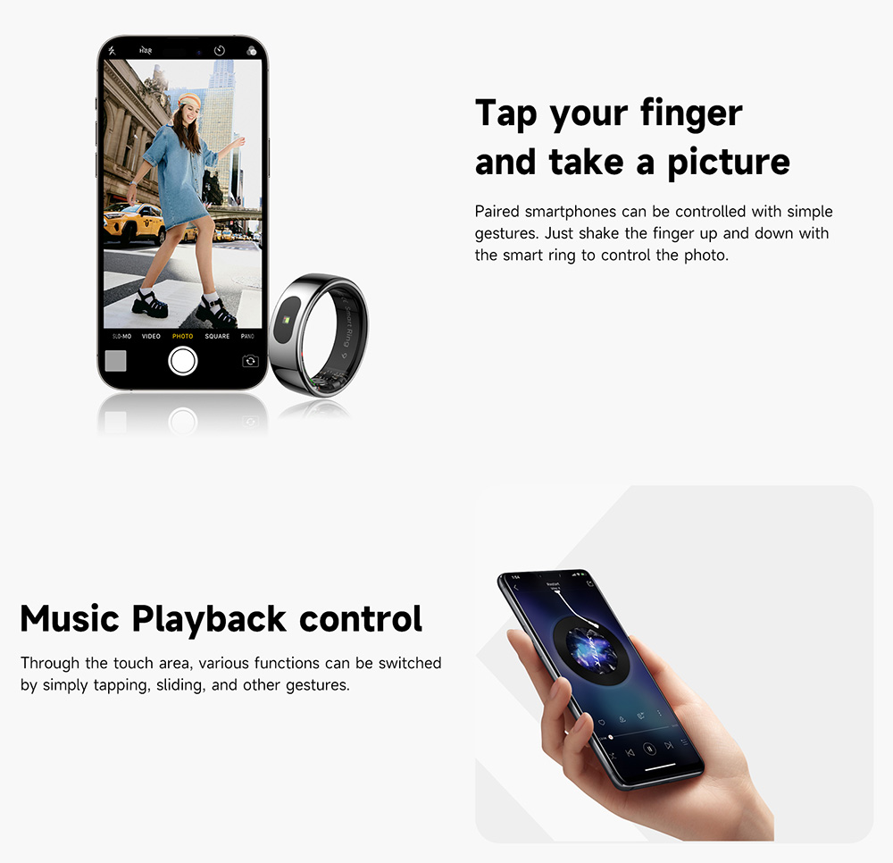 IMIKI Smart Ring, Health & Sleep Monitoring, Smart Touch Control, 5ATM Waterproof, 5-7 Days Battery Life - 9# (Inside Diameter 19.2mm), Silver