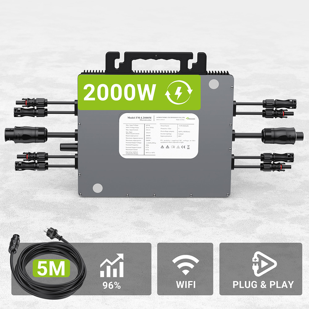 LIONSHEE LS-L2000M Micro Inverter, 4 MPPTs, 230V Output, 96% Peak Efficiency, IP67 Waterproof, Wi-Fi Smart Monitoring