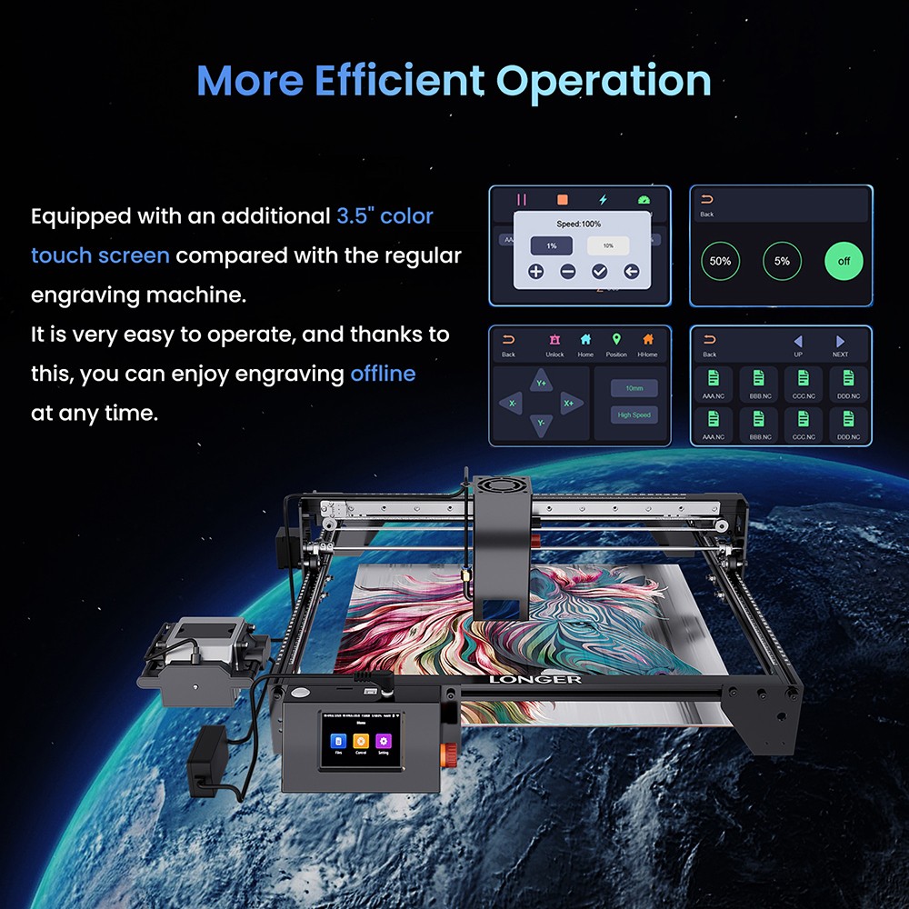 LONGER RAY5 40W Laser Engraver, 24000mm/min Speed, 0.10&times;0.15mm Laser Spot, Working Area 385&times;385mm, 8-Diode with FAC, One-Pass Cut 20mm Basswood/0.15mm Stainless Steel