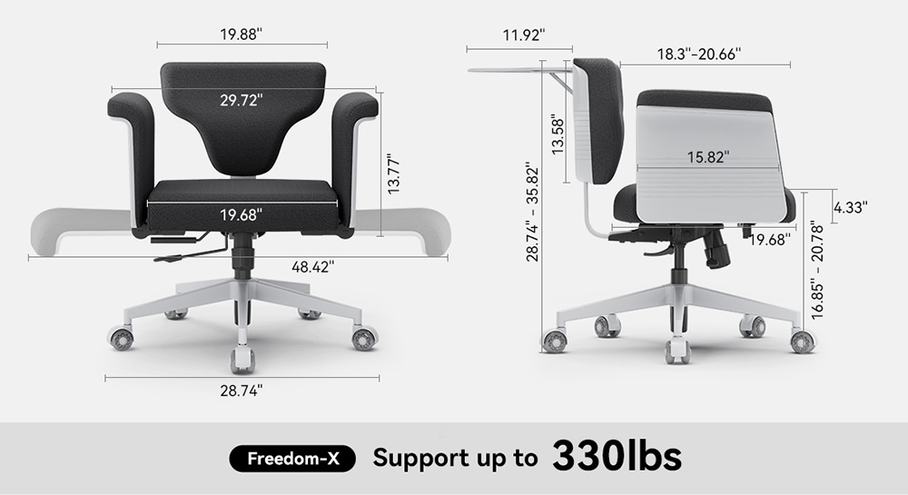 Newtral FF-DG Freedom-X Multi-Posture-Stuhl mit Armlehne, Dunkelgrau