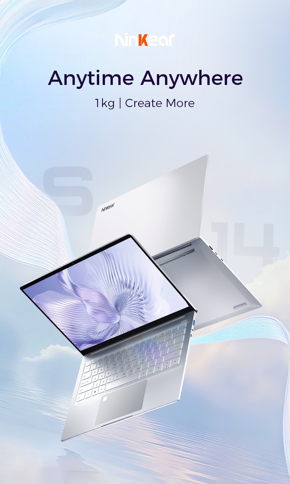 Notebook Ninkear S14, 14-palcová obrazovka 2240*1400, AMD Ryzen 7535HS 6 jadier max. 4,55 GHz, 16 GB LPDDR5 RAM 1 TB SSD, WiFi6 Bluetooth 5.3, batéria 5195 mAh, 2*Type-C (plnohodnotný), 1*Type-C (iba dátový), 1*USB 3.0, 1*HDMI port, 1*1G LAN, 1*3.5 mm Audio