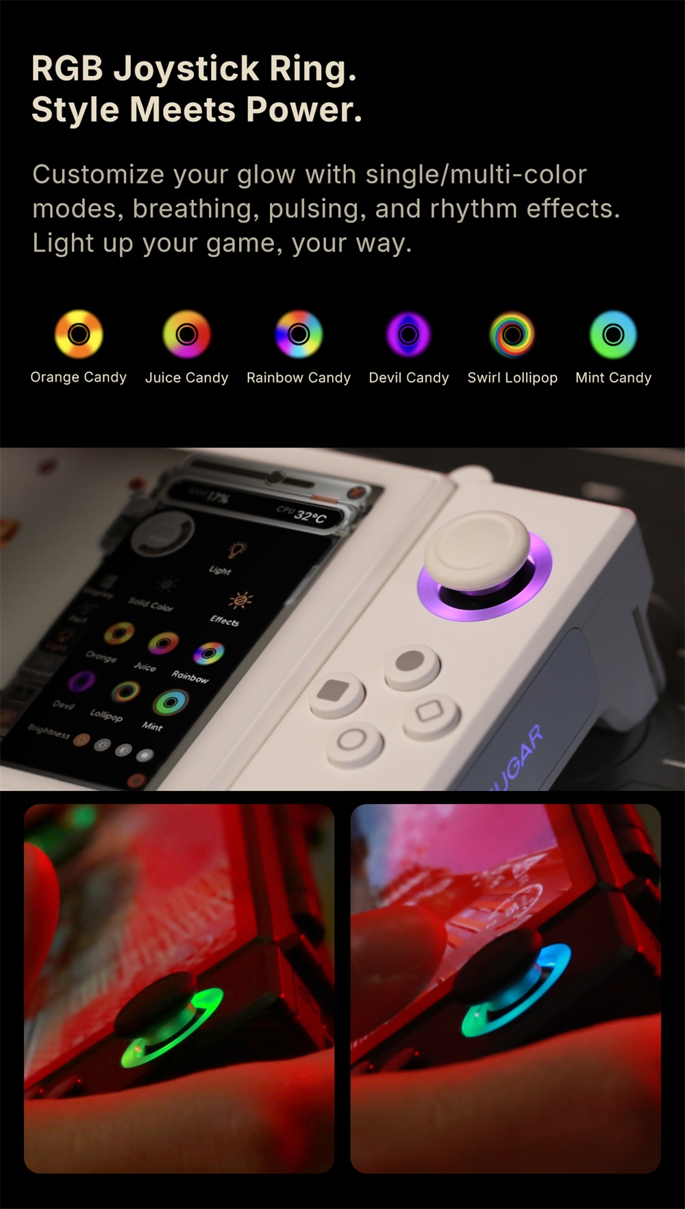 One Netbook ONEXSUGAR Sugar 1 Convertible Dual-screen Handheld Console, 6.01& 3.92 inch OLED Screen, Snapdragon G3 Gen 3, Android 14, 16GB RAM 512GB Storage, Hall Effect Joysticks, RGB Lights, 5600mAh Battery, WiFi 7 Bluetooth 5.3 - Black