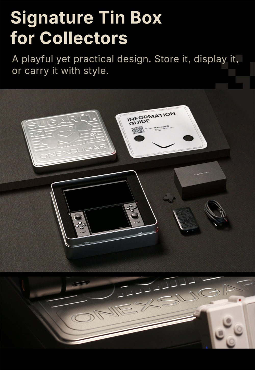 One Netbook ONEXSUGAR Sugar 1 Convertible Dual-screen Handheld Console, 6.01& 3.92 inch OLED Screen, Snapdragon G3 Gen 3, Android 14, 16GB RAM 512GB Storage, Hall Effect Joysticks, RGB Lights, 5600mAh Battery, WiFi 7 Bluetooth 5.3 - Black