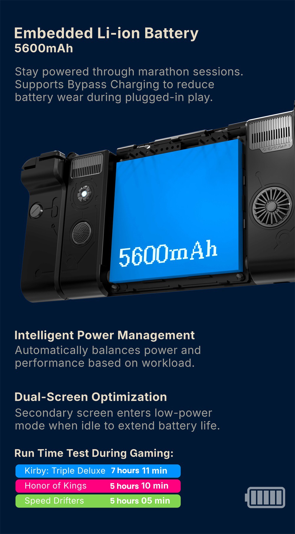 One Netbook ONEXSUGAR Sugar 1 Convertible Dual-screen Handheld Console, 6.01& 3.92 inch OLED Screen, Snapdragon G3 Gen 3, Android 14, 16GB RAM 512GB Storage, Hall Effect Joysticks, RGB Lights, 5600mAh Battery, WiFi 7 Bluetooth 5.3 - Black