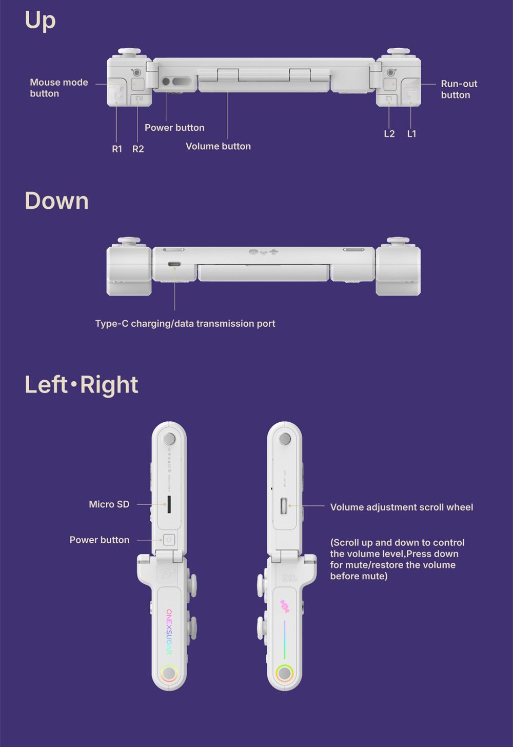 One Netbook ONEXSUGAR Sugar 1 Convertible Dual-screen Handheld Console, 6.01& 3.92 inch OLED Screen, Snapdragon G3 Gen 3, Android 14, 16GB RAM 512GB Storage, Hall Effect Joysticks, RGB Lights, 5600mAh Battery, WiFi 7 Bluetooth 5.3 - Black
