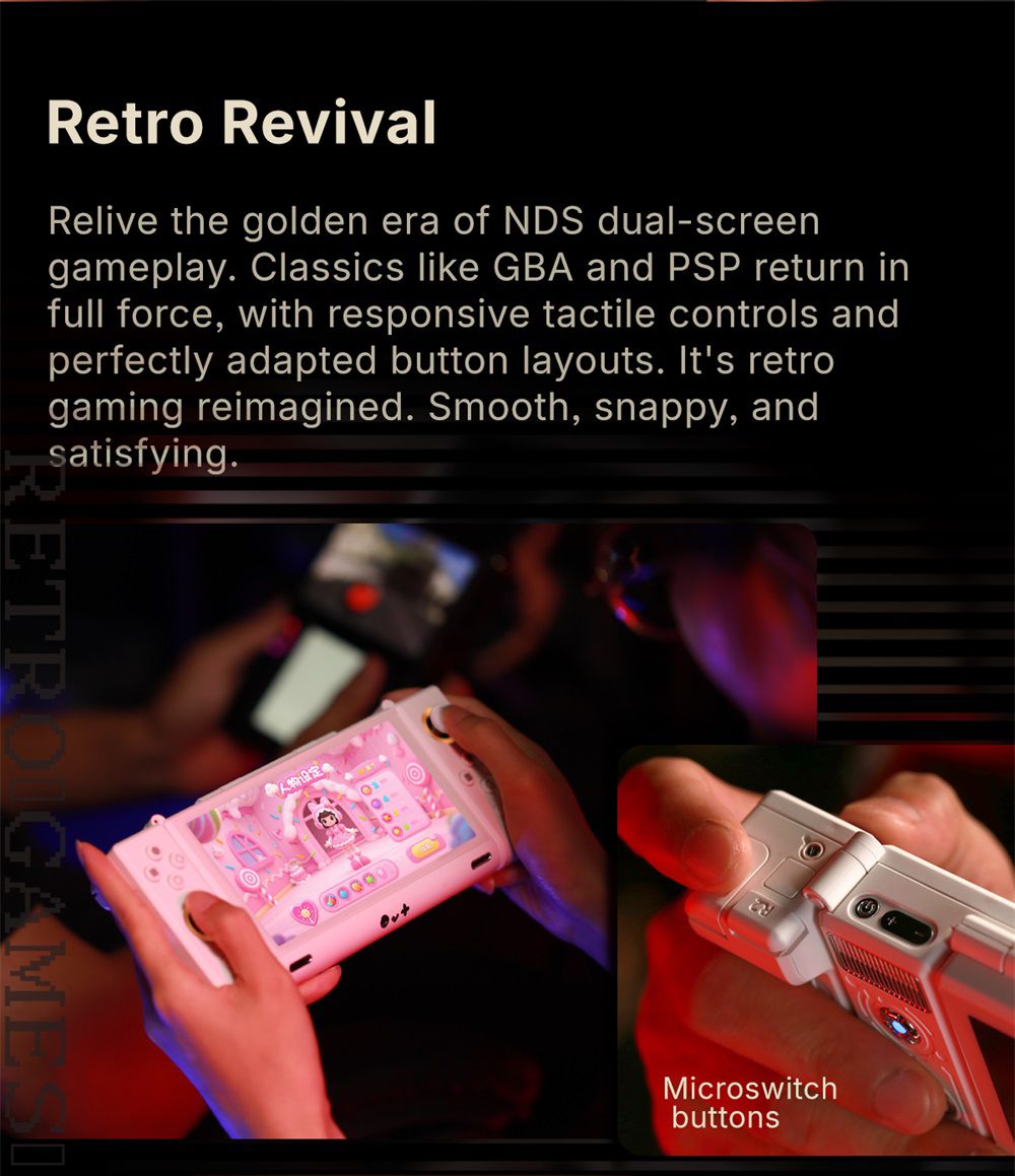 One Netbook ONEXSUGAR Sugar 1 Convertible Dual-screen Handheld Console, 6.01& 3.92 inch OLED Screen, Snapdragon G3 Gen 3, Android 14, 16GB RAM 512GB Storage, Hall Effect Joysticks, RGB Lights, 5600mAh Battery, WiFi 7 Bluetooth 5.3 - White