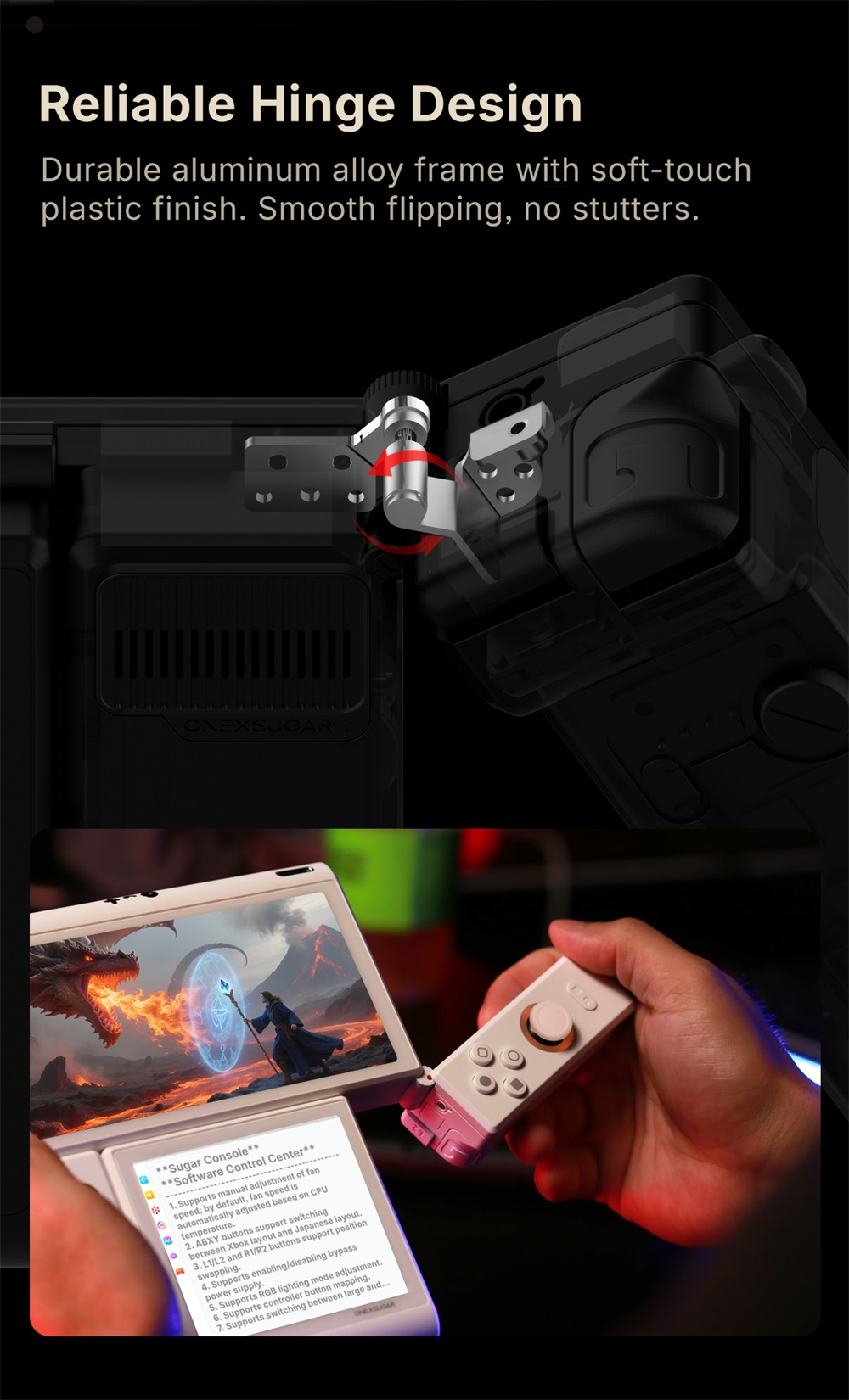 One Netbook ONEXSUGAR Sugar 1 Convertible Dual-screen Handheld Console, 6.01& 3.92 inch OLED Screen, Snapdragon G3 Gen 3, Android 14, 16GB RAM 512GB Storage, Hall Effect Joysticks, RGB Lights, 5600mAh Battery, WiFi 7 Bluetooth 5.3 - White