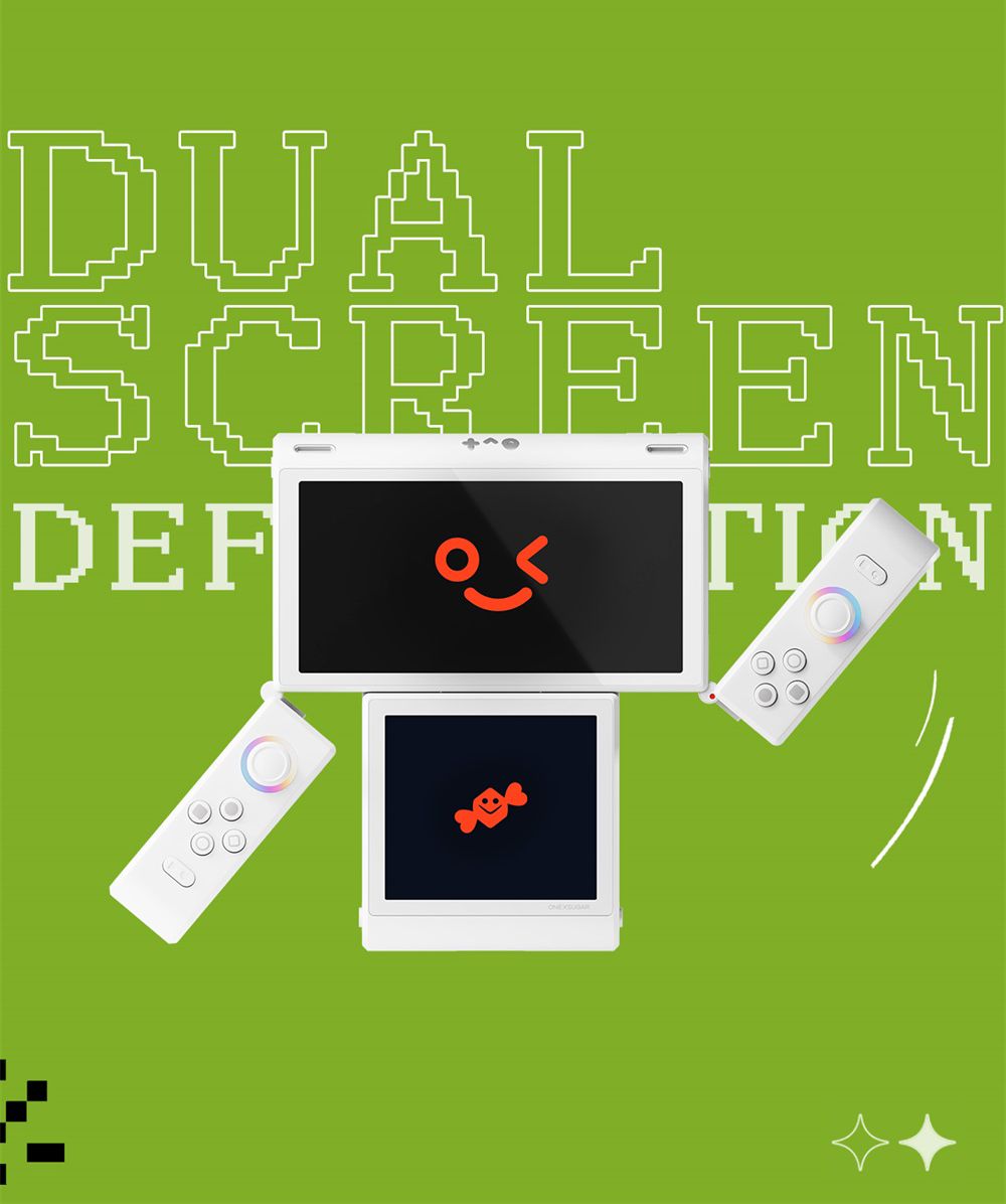 One Netbook ONEXSUGAR Sugar 1 Convertible Dual-screen Handheld Console, 6.01& 3.92 inch OLED Screen, Snapdragon G3 Gen 3, Android 14, 16GB RAM 512GB Storage, Hall Effect Joysticks, RGB Lights, 5600mAh Battery, WiFi 7 Bluetooth 5.3 - White