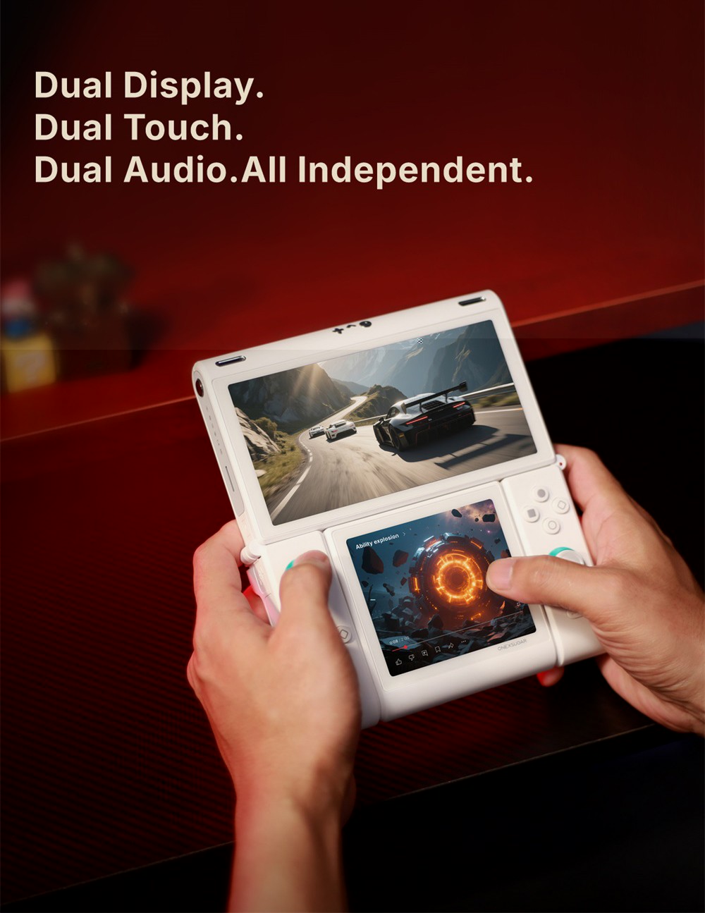 One Netbook ONEXSUGAR Sugar 1 Convertible Dual-screen Handheld Console, 6.01& 3.92 inch OLED Screen, Snapdragon G3 Gen 3, Android 14, 16GB RAM 512GB Storage, Hall Effect Joysticks, RGB Lights, 5600mAh Battery, WiFi 7 Bluetooth 5.3 - White