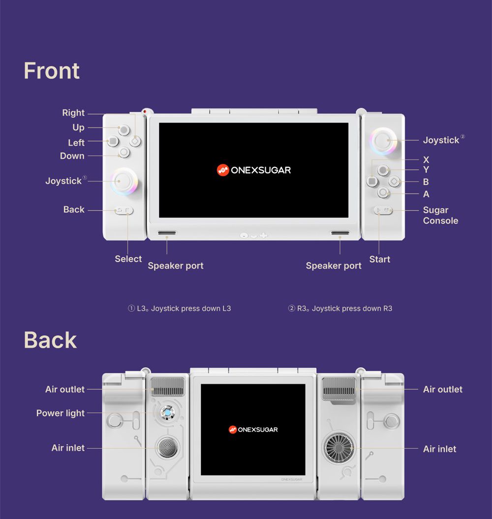 One Netbook ONEXSUGAR Sugar 1 Convertible Dual-screen Handheld Console, 6.01& 3.92 inch OLED Screen, Snapdragon G3 Gen 3, Android 14, 16GB RAM 512GB Storage, Hall Effect Joysticks, RGB Lights, 5600mAh Battery, WiFi 7 Bluetooth 5.3 - White