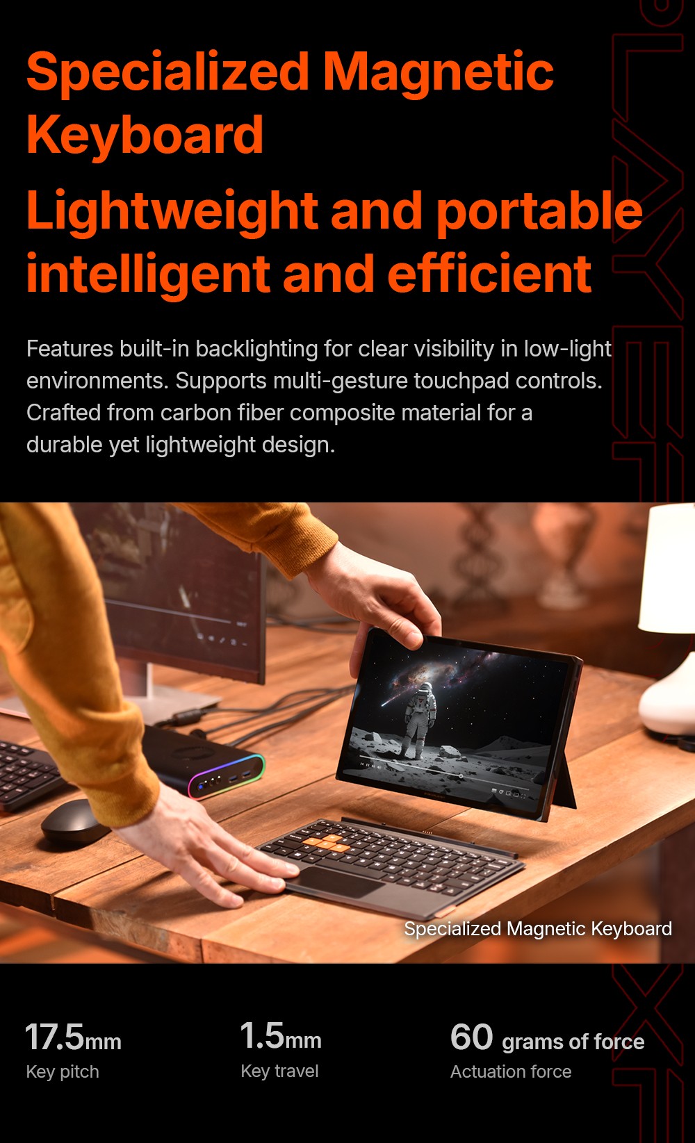 One Netbook OneXPlayer X1 Air Portable 3-in-1 Gaming PC, Intel Core Ultra 7 258V 8 Cores Max 4.8GHz, 10.95 inch 2560*1600 120Hz Screen, 32GB LPDDR5X RAM 1TB SSD, Facial & Fingerprint Unlock, 2*USB4.0, 1*USB3.2, 1*TF Card, 1*Mini SSD Slot - EU Plug