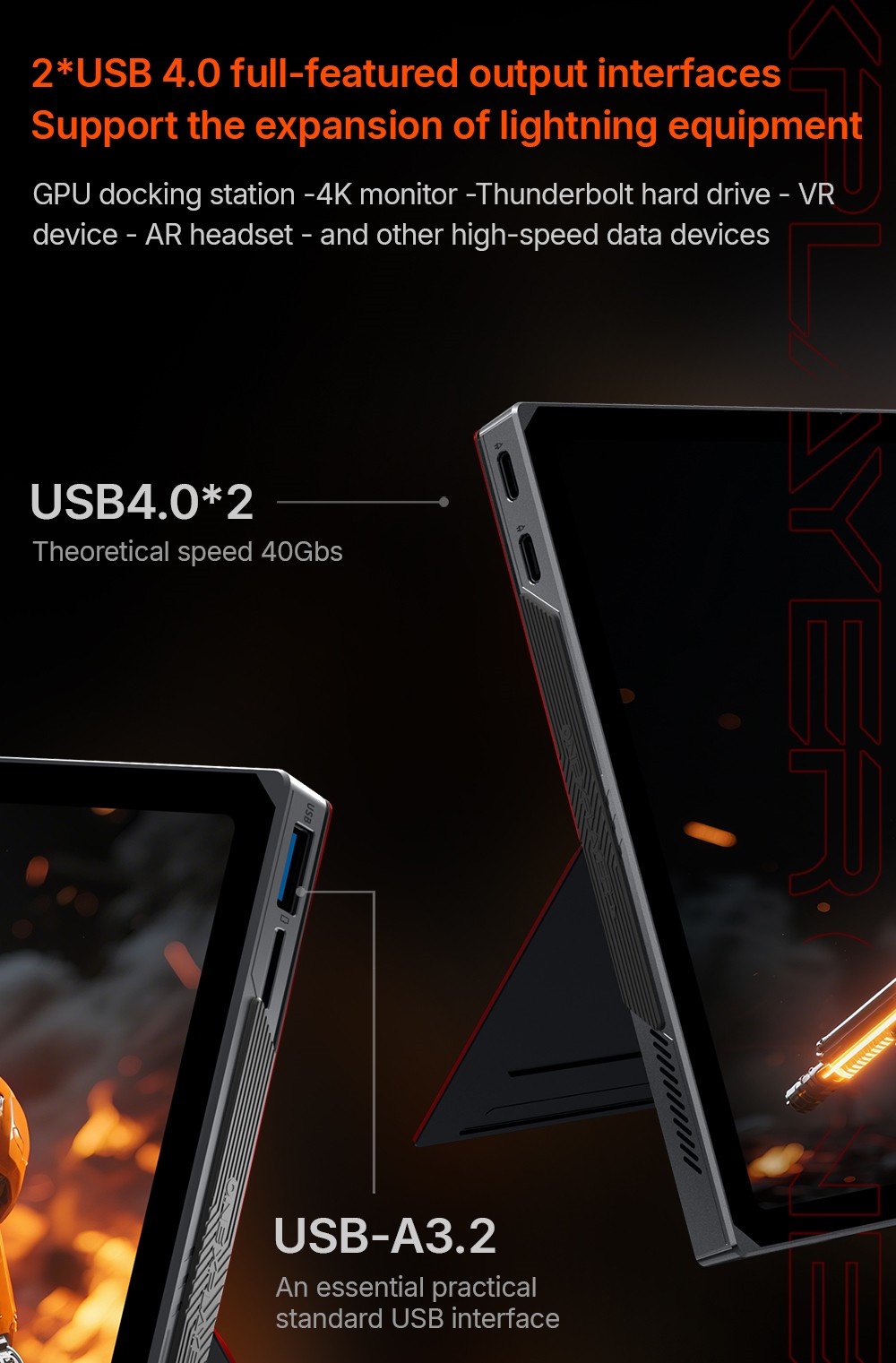 One Netbook OneXPlayer X1 Air Portable 3-in-1 Gaming PC, Intel Core Ultra 7 258V 8 Cores Max 4.8GHz, 10.95 inch 2560*1600 120Hz Screen, 32GB LPDDR5X RAM 2TB SSD, Facial & Fingerprint Unlock, 2*USB4.0, 1*USB3.2, 1*TF Card, 1*Mini SSD Slot - EU Plug