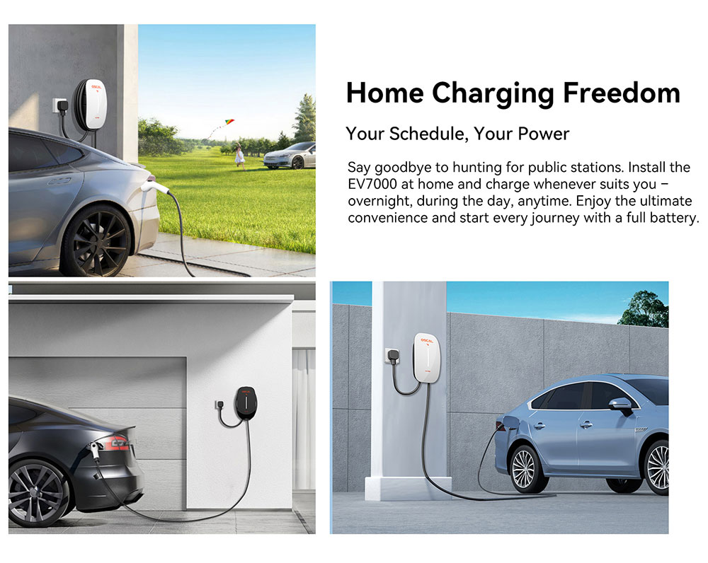 Oscal EV7000 Smart Wall Mounted EV Charger (EU Plug) with RFID Card Access &; App Control, Compact &; Powerful, Faster, Smarter, Safer - White