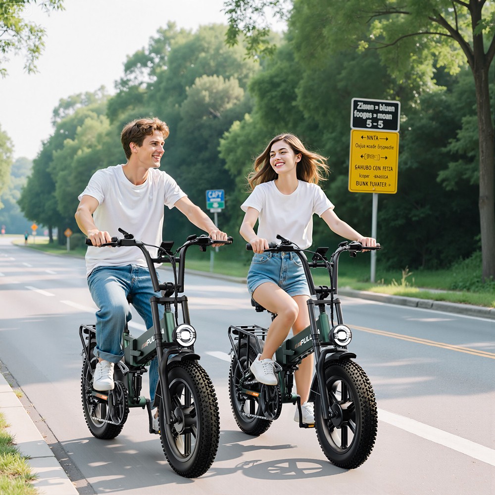 Elektrický bicykel PULUMA PE500, 2*500W motor, 48V 17,5Ah batéria, 20*4.0 palcové pneumatiky, max. rýchlosť 40 km/h, max. dojazd 150 km, hydraulické olejové brzdy, odpruženie olejovou pružinou, 7-rýchlostný prevod Shimano, LCD displej