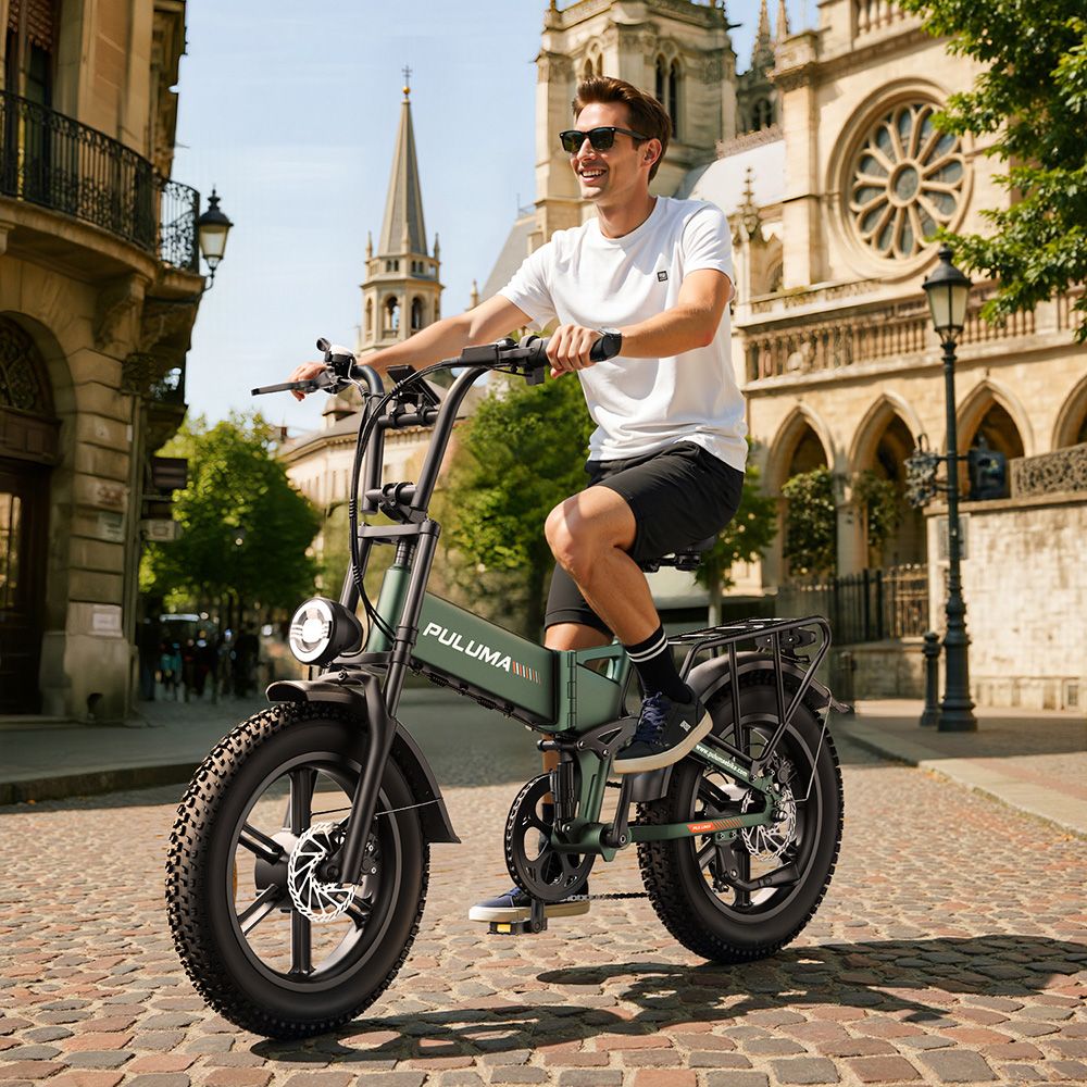 Elektrický bicykel PULUMA PE500, 2*500W motor, 48V 17,5Ah batéria, 20*4.0 palcové pneumatiky, max. rýchlosť 40 km/h, max. dojazd 150 km, hydraulické olejové brzdy, odpruženie olejovou pružinou, 7-rýchlostný prevod Shimano, LCD displej