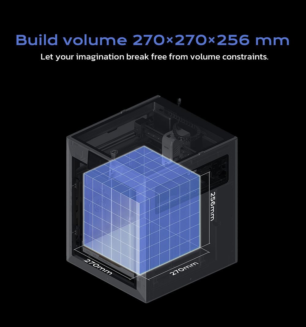 QIDI TECH Q2 3D tlačiareň, vysoká rýchlosť 600 mm/s, horúci koniec 370°C, uzavretá komora 65°C, automatické vyrovnávanie, AI kamera, veľký stavebný objem 270×270×256 mm, kompatibilný s PLA/ABS/PETG/TPU a pokročilými materiálmi