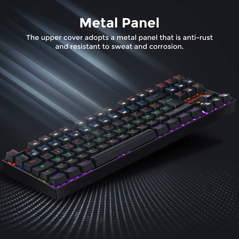 Redragon K552-KR-FR Clavier m&eacute;canique TKL avec r&eacute;tro&eacute;clairage arc-en-ciel, compact, 88 touches, disposition AZERTY FR, interrupteur rouge - Noir