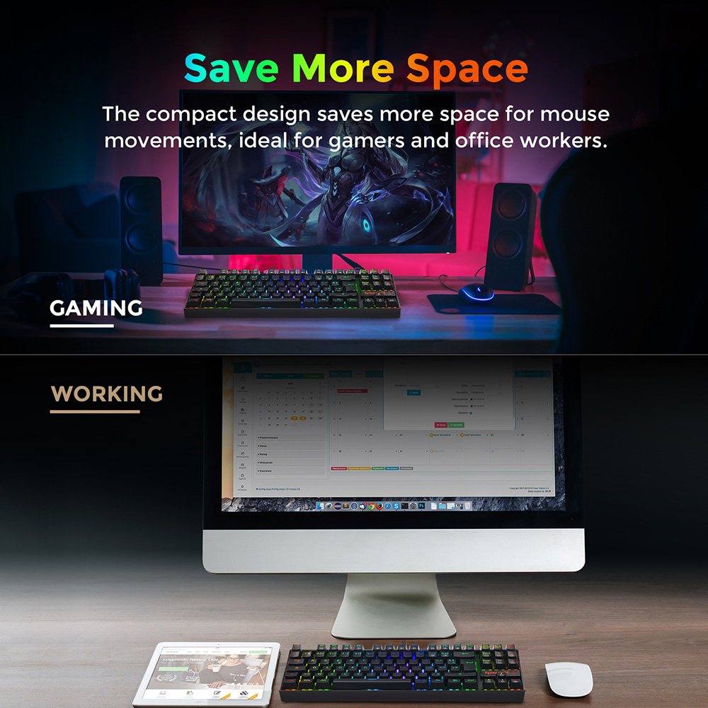 Redragon K552P-KR-FR RGB Backlight TKL Mechanical Keyboard Compact 88 Keys AZERTY FR Layout Red Switch - Black